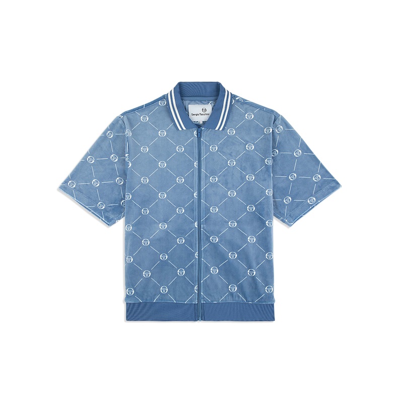 Sergio Tacchini Cosimo Velour Zip -Up Polo - Faded Denim