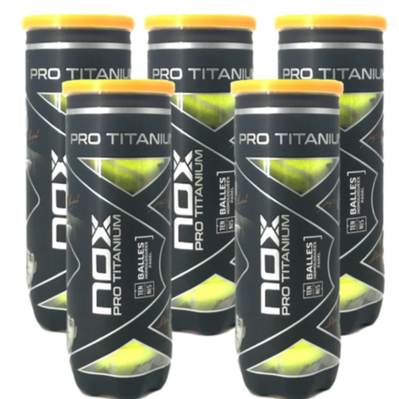 5 cans of Nox Titanium Pro Padel Balls