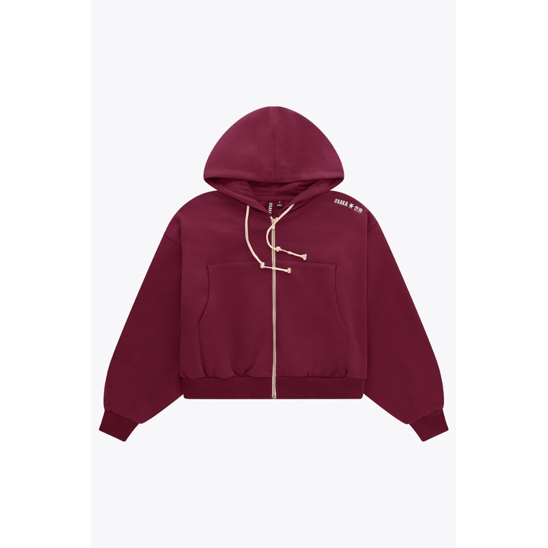 Osaka Women Cropped Full Zip Hoodie | Cherry Lacquer