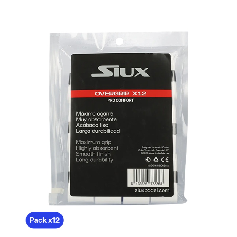 Overgrip Siux Pro Comfort Lisos Blancos (Pack x12)