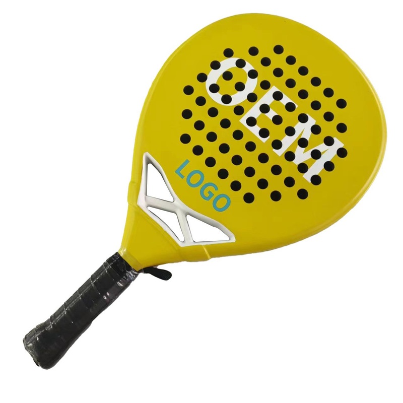 Yellow Padel Beach Racket Custom Logo Carbon Fiber Frame with EVA Core