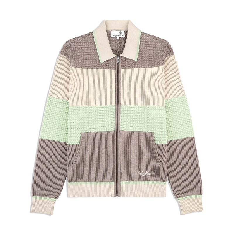 Sergio Tacchini Enzo Striped Track Jacket - Taupe Grey