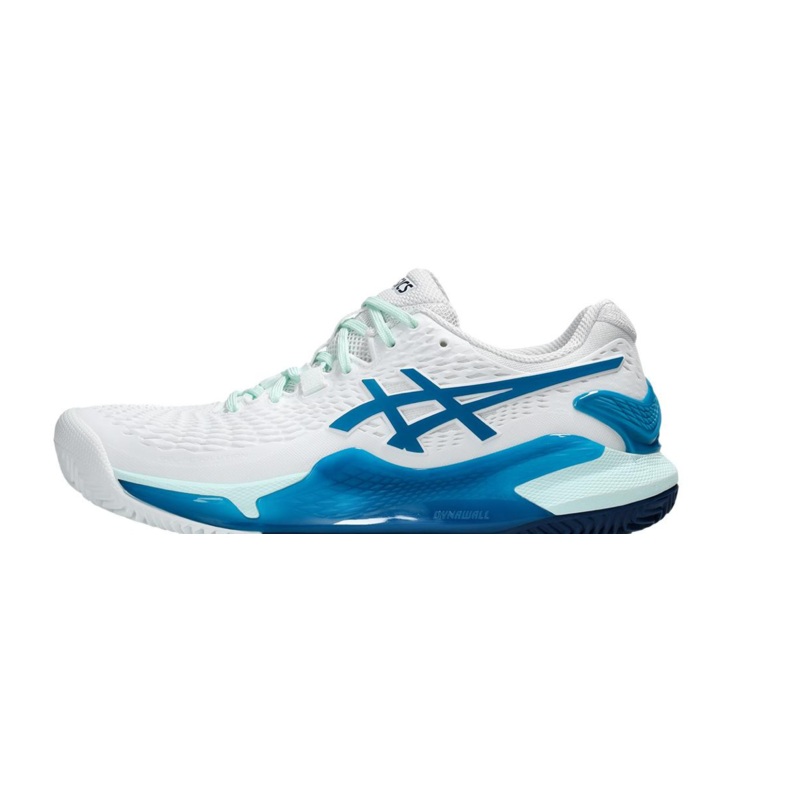 Asics Womens Gel-Resolution 9 Clay Tennis Shoes White and Teal Blue